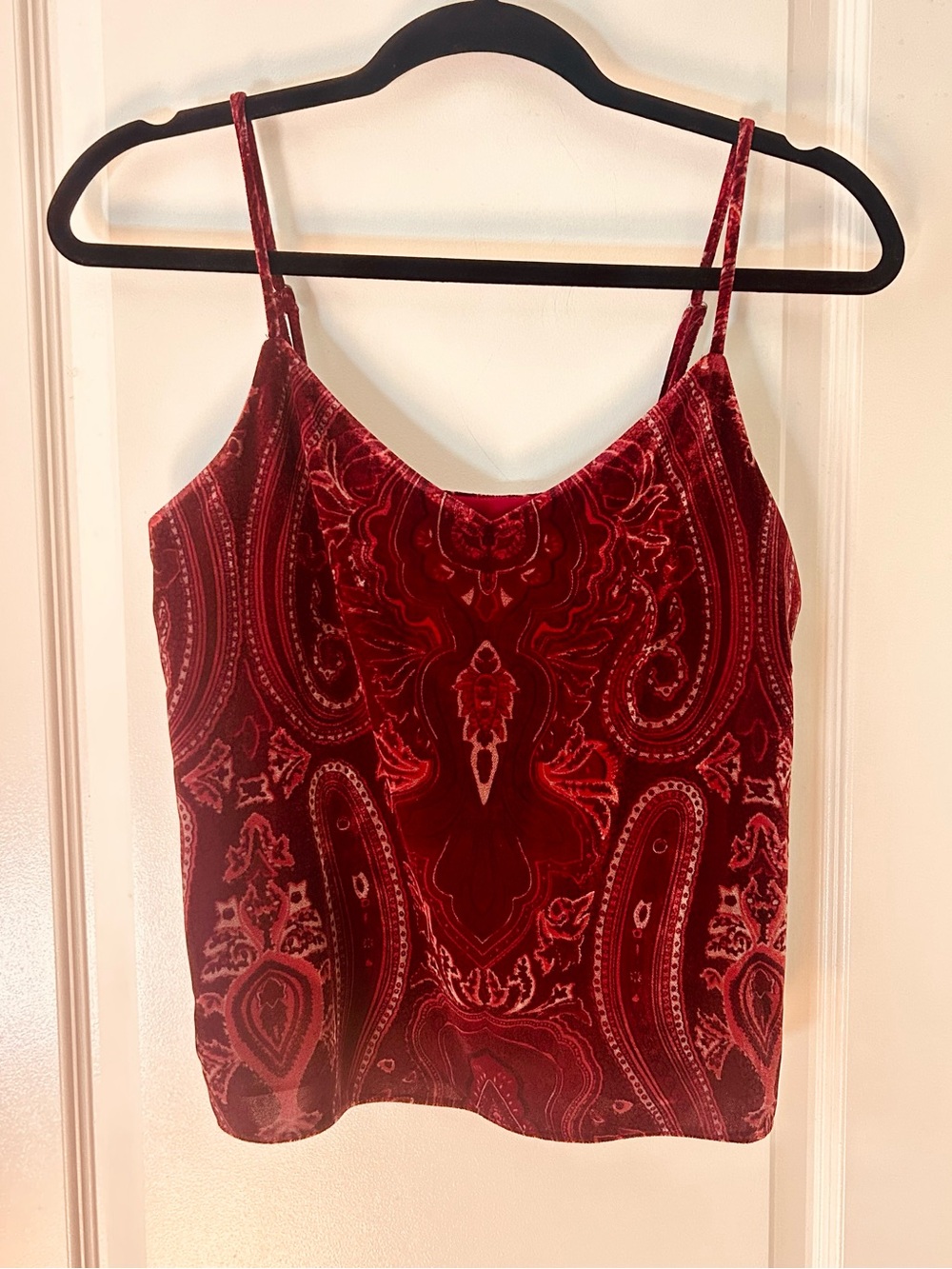 RACHEL ZOE NWT Vibrant Red Velvet Paisley Top Boho/Cottage - Women’s Size XS